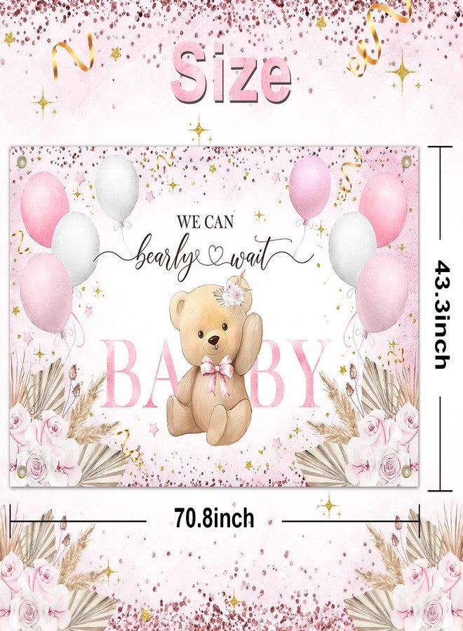 خلفية حفل استقبال مولودة جديدة من Lecheme Pink Bear، مقاس 6 × 3.6 قدم، لافتة "لا نكاد ننتظر" لتزيين حفل استقبال مولودة جديدة، ودعائم كشك التصوير. - Image 3